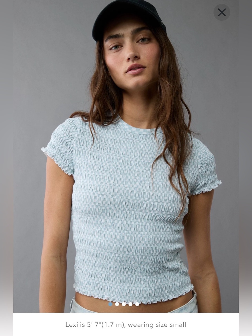 American Eagle Light Blue Smocked checkered top
